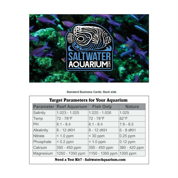 SaltwaterAquarium.com Tank Parameter Reference Card